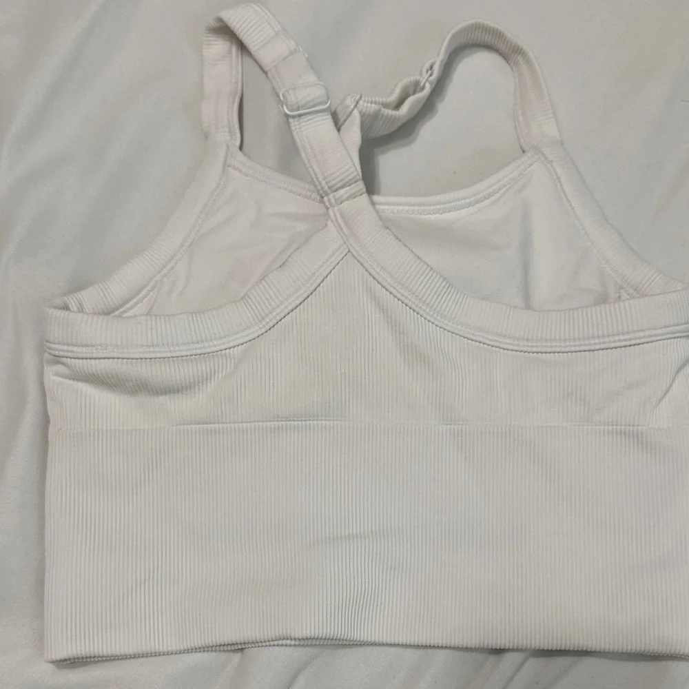 ALO Yoga White Ribbed 'Mindful Movement' Sports Bra